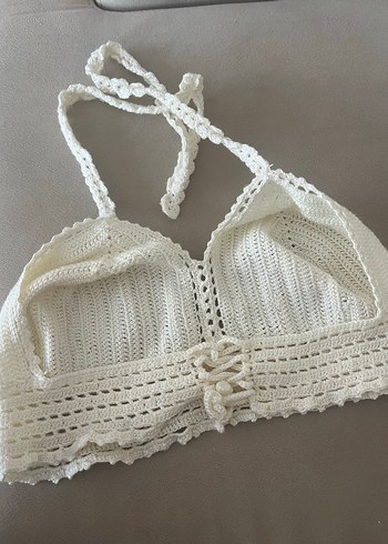 Dantel Detaylı Beyaz Örgü Büstiyer - Görsel 2