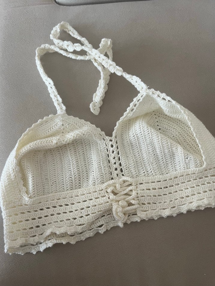 Dantel Detaylı Beyaz Örgü Büstiyer - Görsel 2