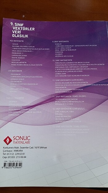 Sonuç Yayınları 9.sınıf vektörler veri olasılık kitabı