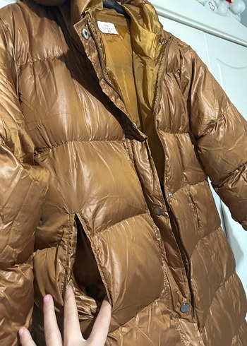 Düğmeli Kahverengi Kadın Kışlık Deri Mont - Görsel 4