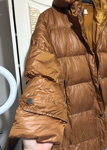 Düğmeli Kahverengi Kadın Kışlık Deri Mont - Görsel 2