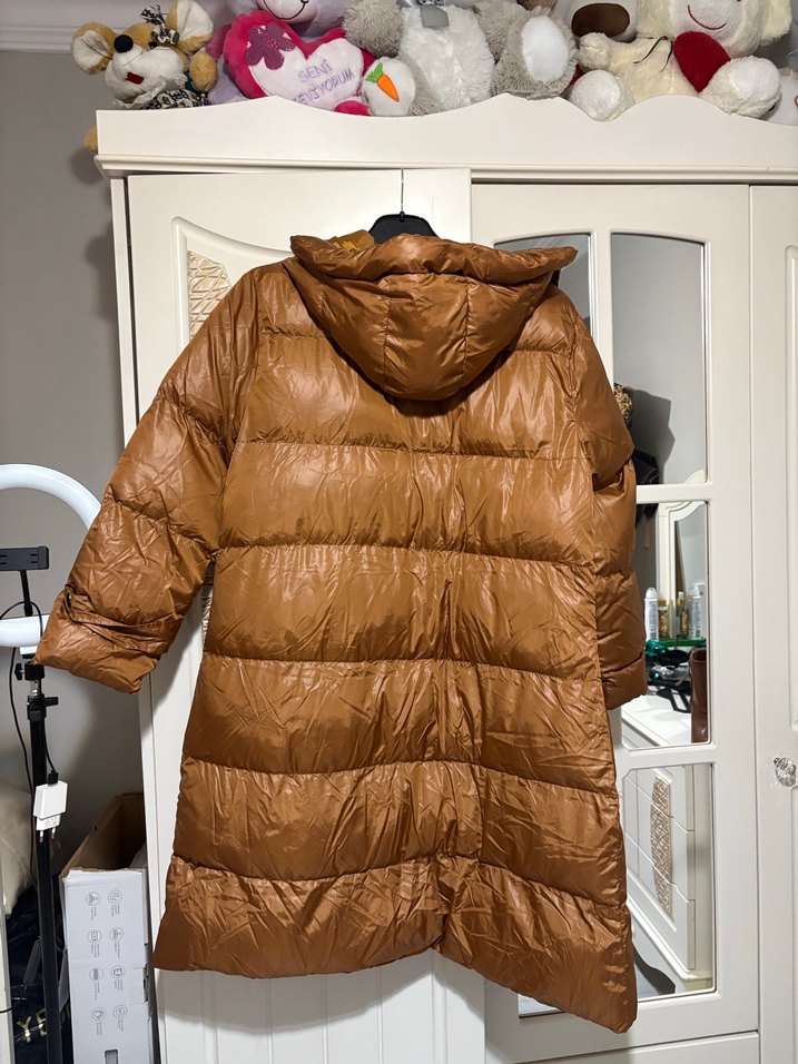 Düğmeli Kahverengi Kadın Kışlık Deri Mont - Görsel 5