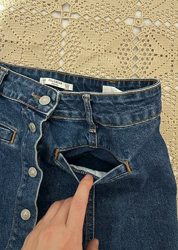 Düğmeli Koyu Mavi Denim Midi Etek - Görsel 4