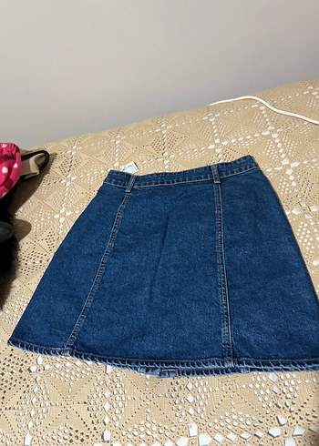 Düğmeli Koyu Mavi Denim Midi Etek - Görsel 5