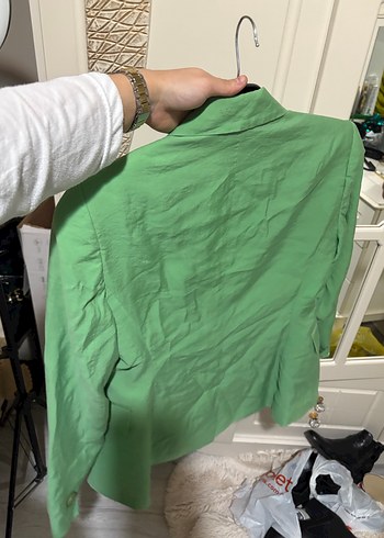 Düğmeli Yeşil Kadın Keten Blazer Ceket - Görsel 6