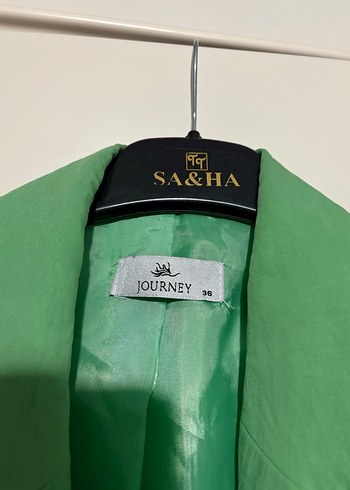 Düğmeli Yeşil Kadın Keten Blazer Ceket - Görsel 3