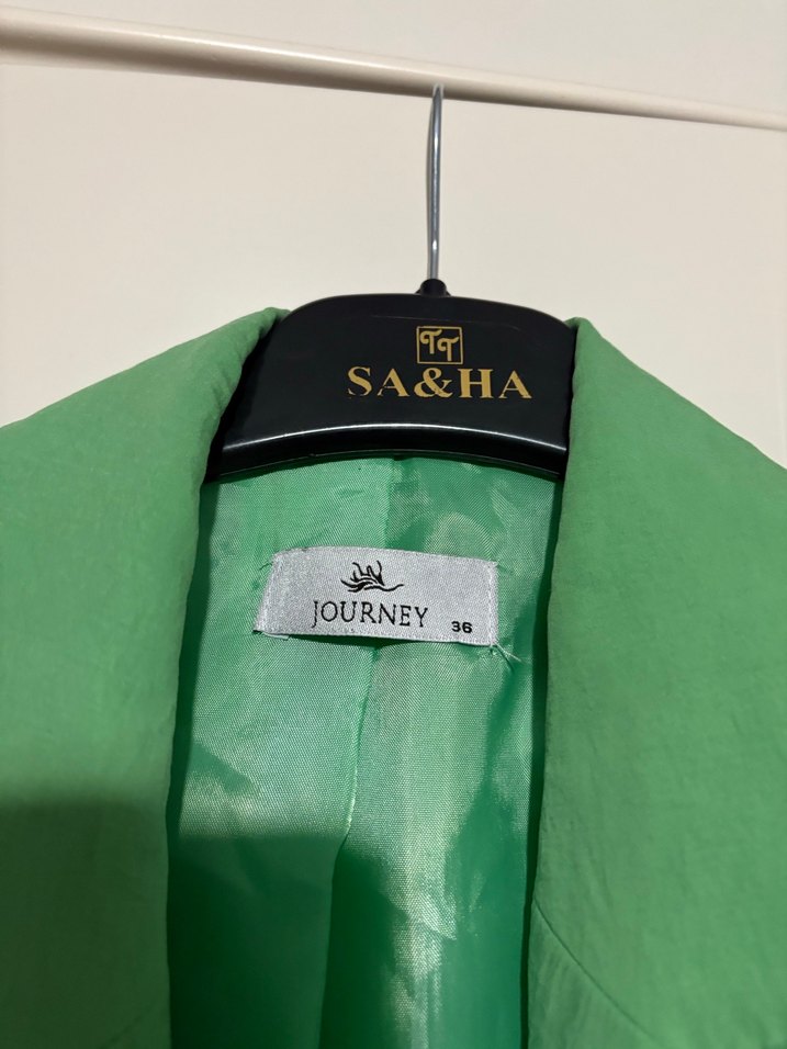 Düğmeli Yeşil Kadın Keten Blazer Ceket - Görsel 3