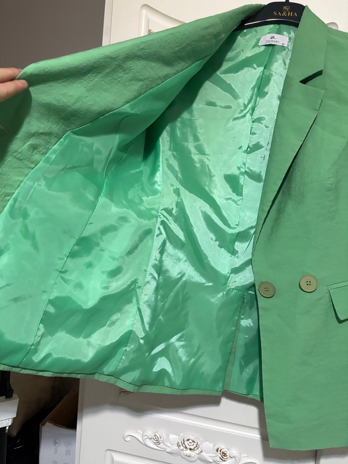 Düğmeli Yeşil Kadın Keten Blazer Ceket - Görsel 4