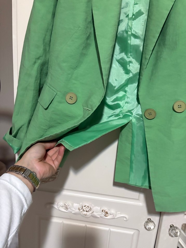 Düğmeli Yeşil Kadın Keten Blazer Ceket - Görsel 5