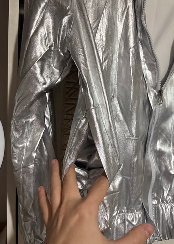 Gri Metalik Uzun Kollu Kadın Ceket - Görsel 4