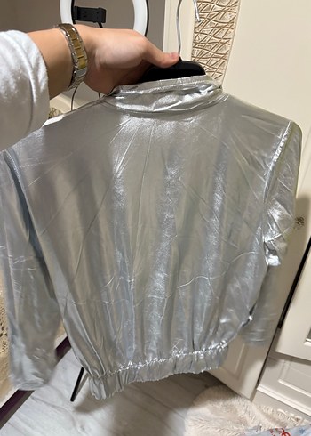 Gri Metalik Uzun Kollu Kadın Ceket - Görsel 7