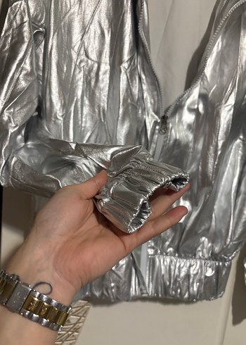 Gri Metalik Uzun Kollu Kadın Ceket - Görsel 6