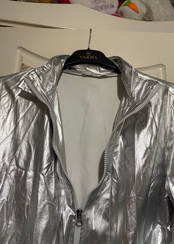 Gri Metalik Uzun Kollu Kadın Ceket - Görsel 2