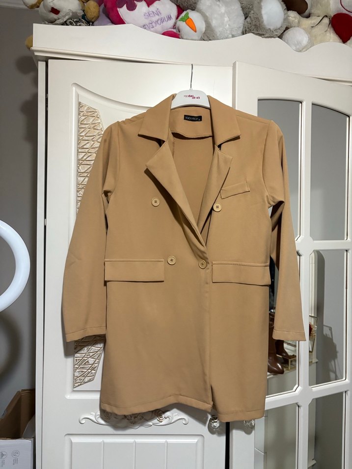 Bej Kadın Düğmeli Midi Takım - Görsel 2