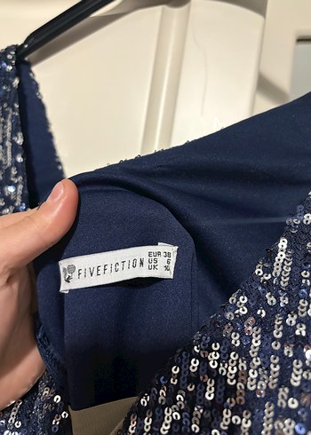 Lacivert Yılan Desenli Uzun Drapeli Abiye Elbise - Görsel 6