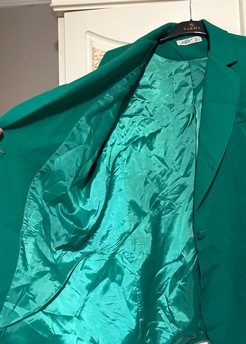 Kadın Yeşil Düğmeli Midi Blazer - Görsel 4