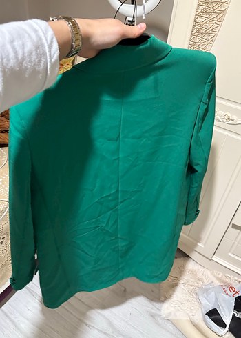 Kadın Yeşil Düğmeli Midi Blazer - Görsel 5