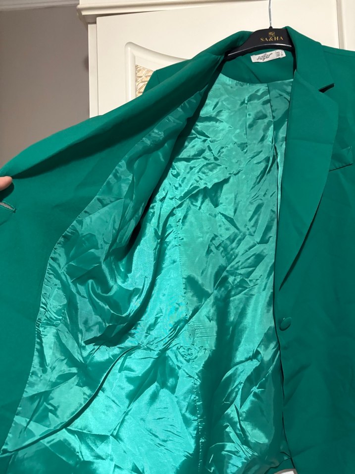 Kadın Yeşil Düğmeli Midi Blazer - Görsel 4