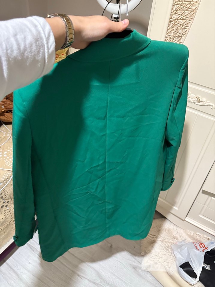 Kadın Yeşil Düğmeli Midi Blazer - Görsel 5