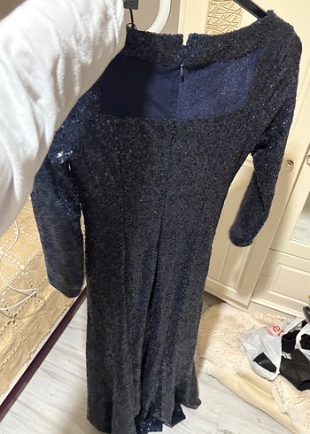 Lacivert Drapeli Uzun Abiye Elbise - Görsel 6