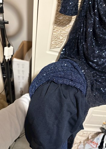 Lacivert Drapeli Uzun Abiye Elbise - Görsel 4