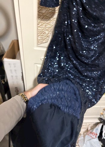 Lacivert Drapeli Uzun Abiye Elbise - Görsel 5