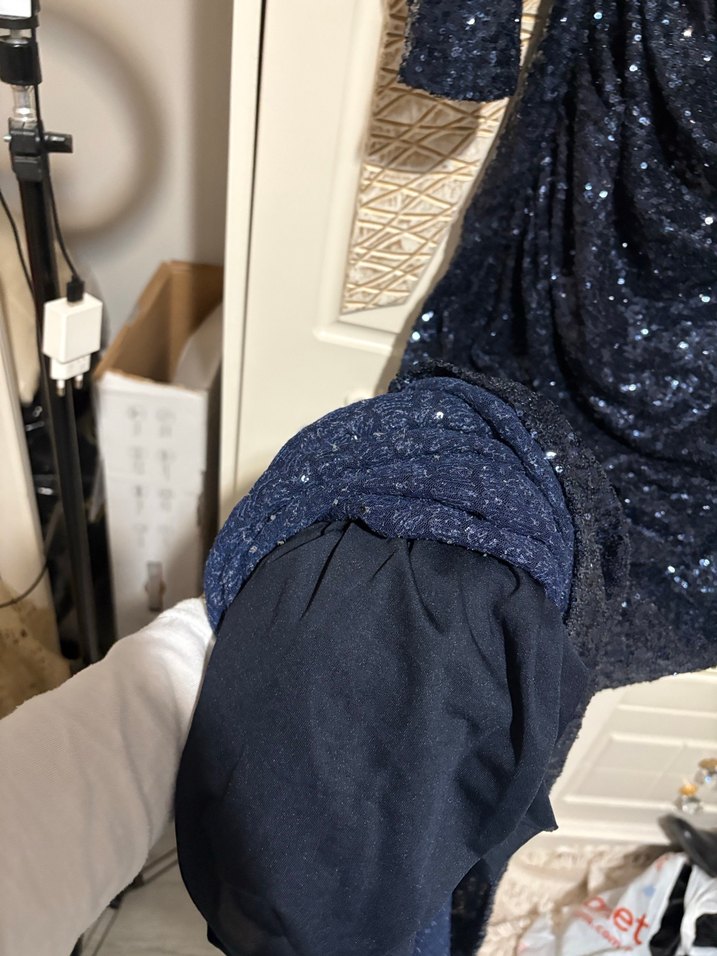 Lacivert Drapeli Uzun Abiye Elbise - Görsel 4