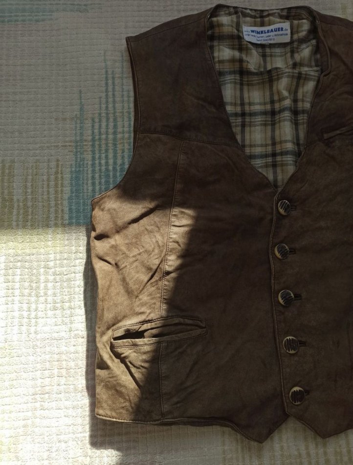 Vintage Biker Brown 90s Leather Waistcoat Harley Davidson Motor - Görsel 3