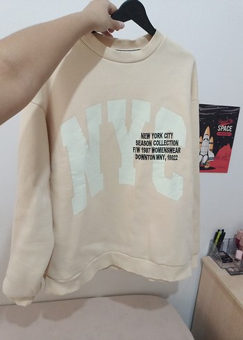 l Beden beyaz Renk Quzu L beden oversize sweatshirt