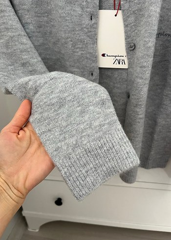 Gri Düğmeli Kadın Hırka - Görsel 5