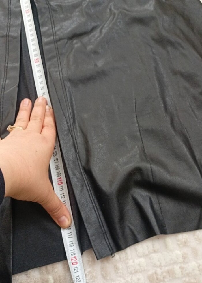 Beli kuşaklı uzun deri yelek  - Görsel 4