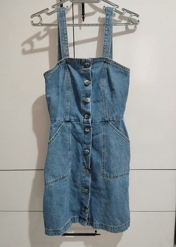 Düğmeli Mavi Denim Kadın Salopet Elbise