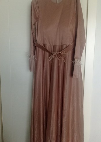 Bej Uzun Kollu Kadın Abiye Elbise - Görsel 3