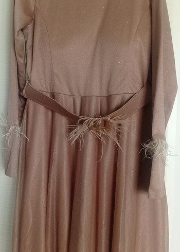 Bej Uzun Kollu Kadın Abiye Elbise - Görsel 2