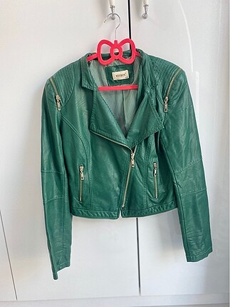 Yeşil deri biker ceket