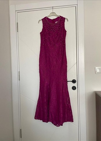 Mor Dantel Uzun Abiye Elbise - Görsel 2