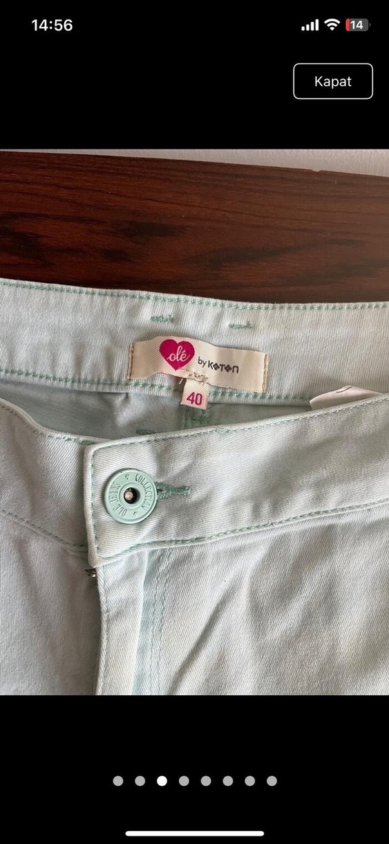 Bej Pamuk Düğmeli Mini Şort - Görsel 3