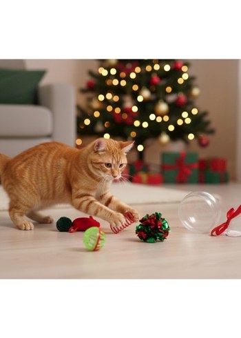 Yılbaşı Konseptli 8 Parça Küre İçinde Kedi Oyuncak Seti - Görsel 2