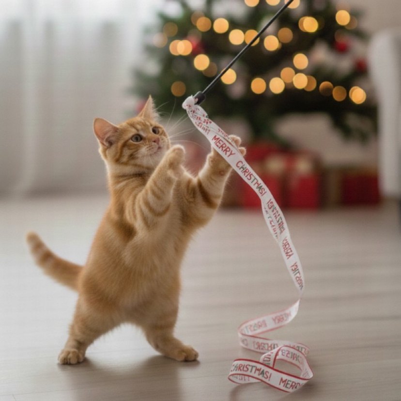 Yılbaşı Temalı Kedi Oyun Oltası - Görsel 2