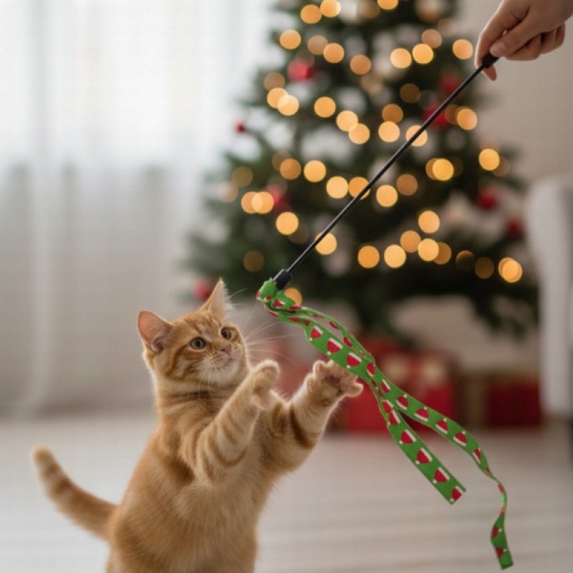 Yılbaşı Temalı Kedi Oyun Oltası - Görsel 3