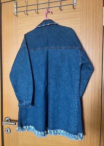 Düğmeli Kadın Lacivert Oversize Denim Ceket - Görsel 2