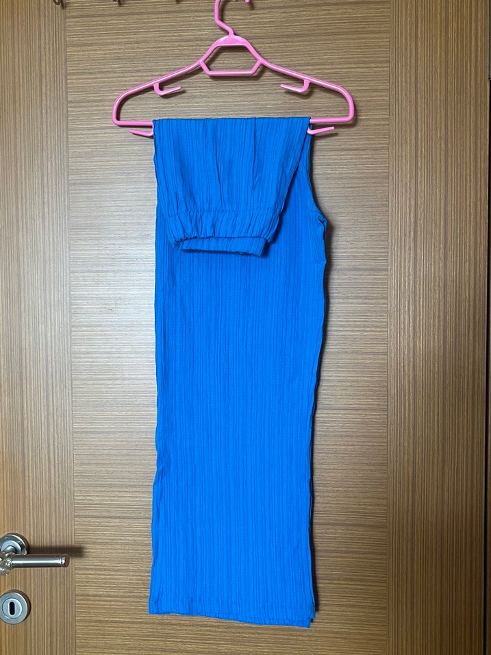 Mavi Uzun Kollu Keten Gömlek - Görsel 3