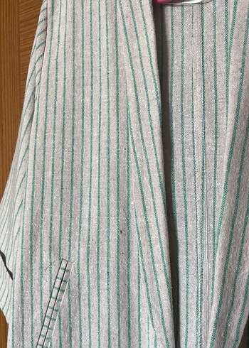 Yeşil Çizgili Pastel renkte keten ceket - Görsel 2