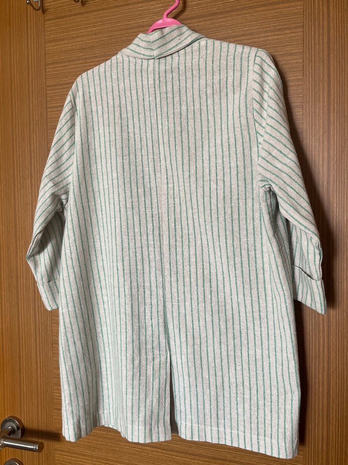 Yeşil Çizgili Pastel renkte keten ceket - Görsel 3