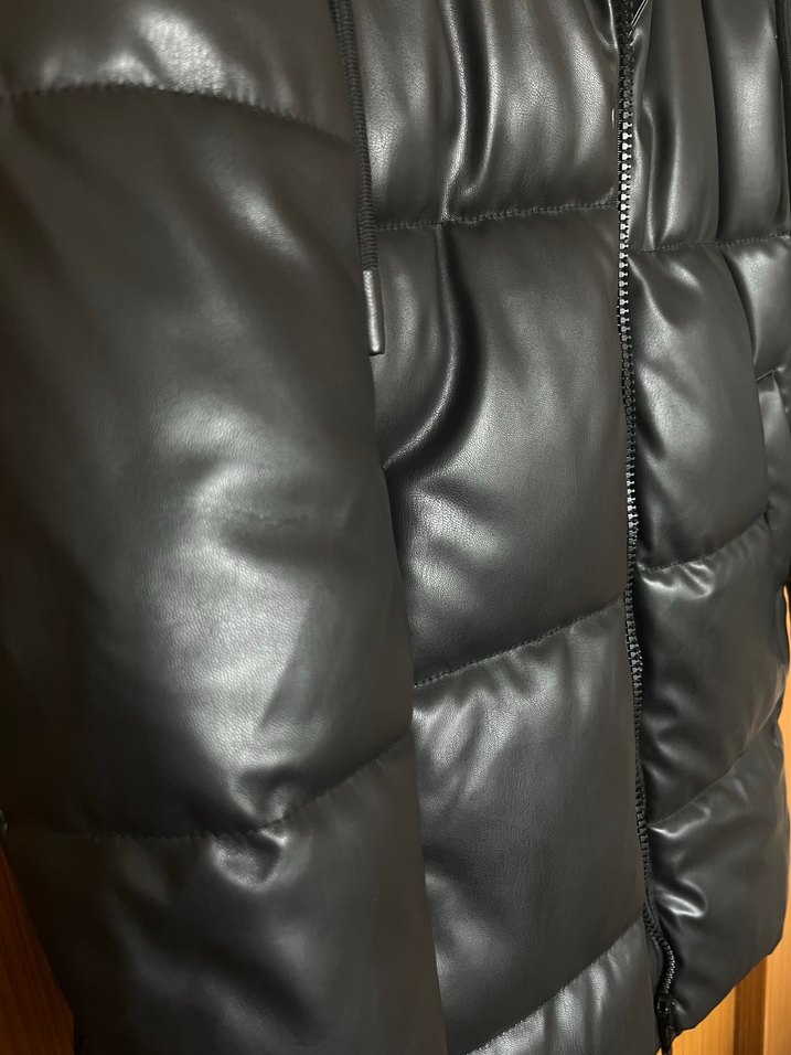 Siyah Deri Midi Kadın Kışlık Mont - Görsel 2