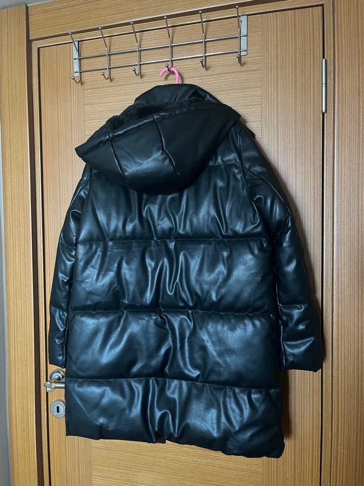 Siyah Deri Midi Kadın Kışlık Mont - Görsel 4