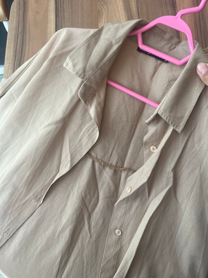 Kadın Haki Uzun Kollu  Sütlükahve gömlek - Görsel 4