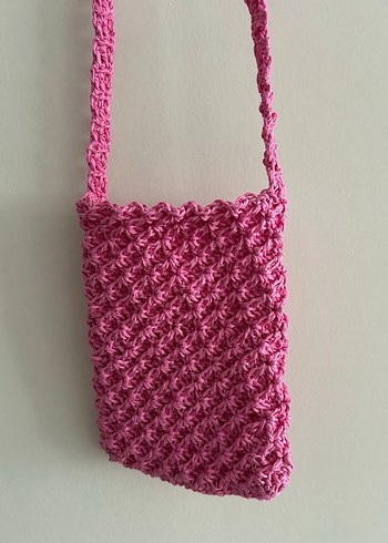 Pembe Örgü Kadın Çapraz Çanta - Görsel 2