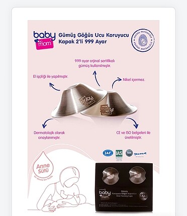 Baby mom gümüş göğüs kalkanı kapağı yeni gibi