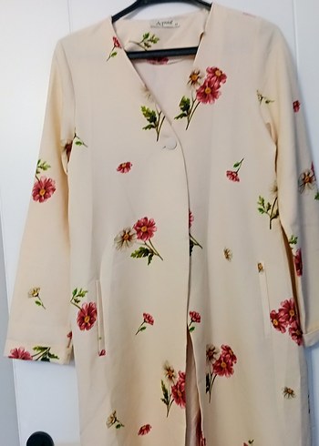 Çiçek Desenli Bej Uzun ceket blazer sıfır ürün